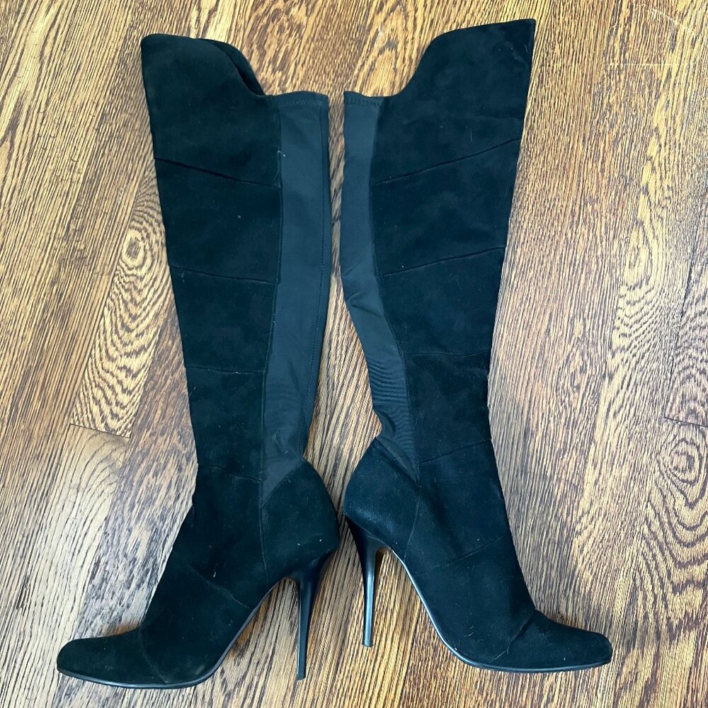 Moda in Pelle, "Selene" black suede boots, 4-inch stiletto, size 8.5 (Eur 38-39)